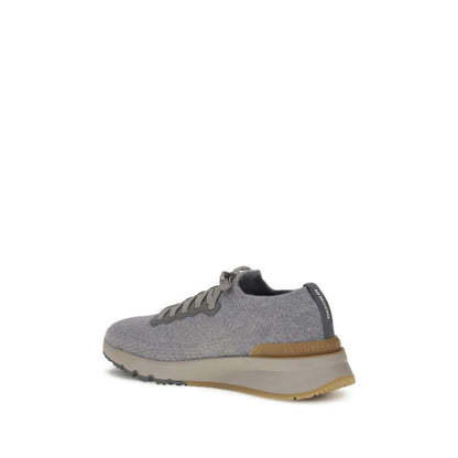 Brunello Cucinelli Gray Rubber Athletic Sneakers with tapered silhouette and lace-up closure, featuring a logoed insole.