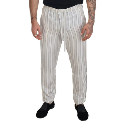 Dolce & Gabbana White Stripes Silk Lounge Trouser Pants