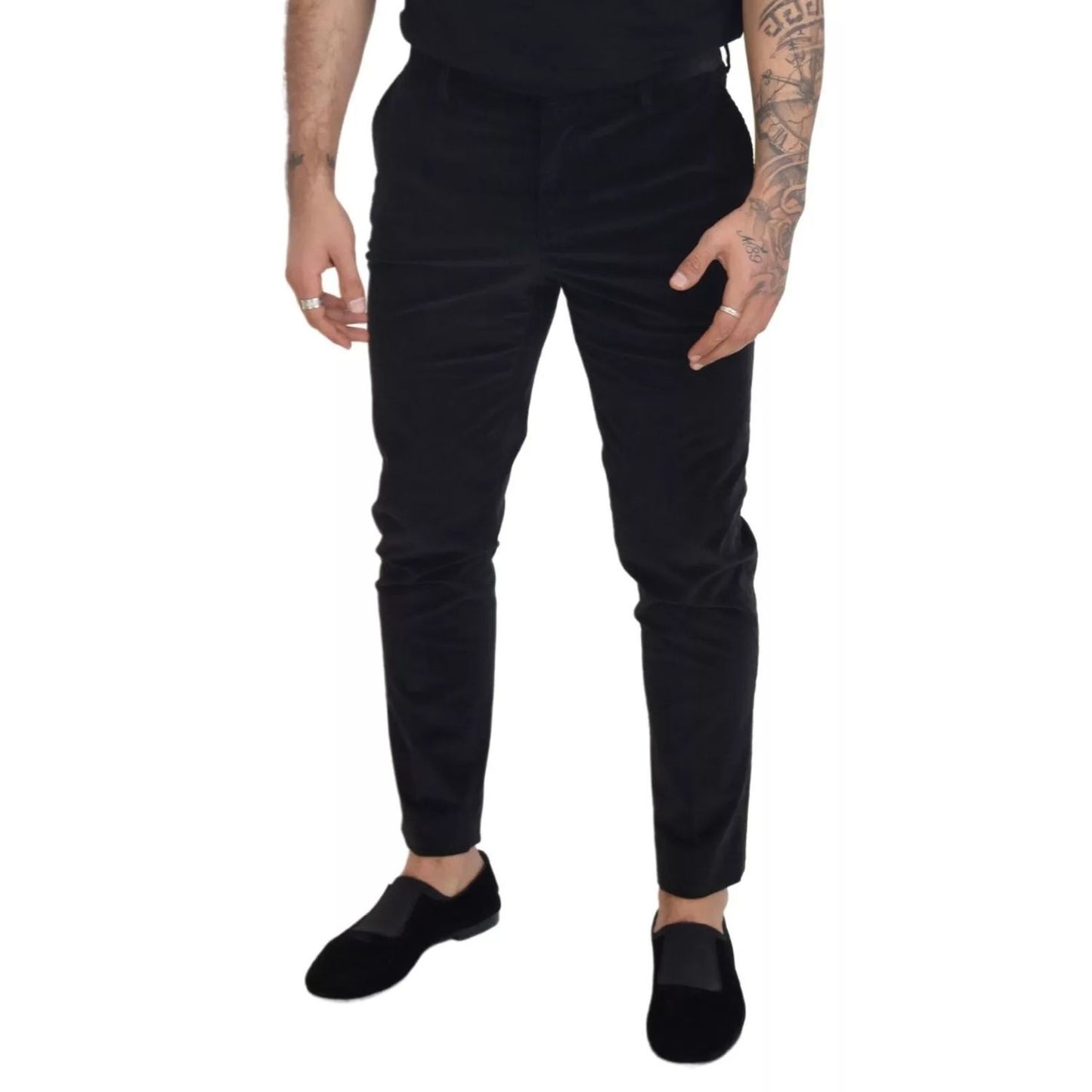Dolce & Gabbana Black Stretch Cotton Slim Trousers Chino Pants