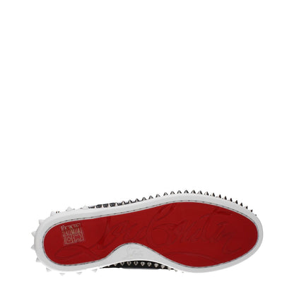 Bottom view of Christian Louboutin Black Leather Slip-On Loafers showcasing red rubber sole and studded design.