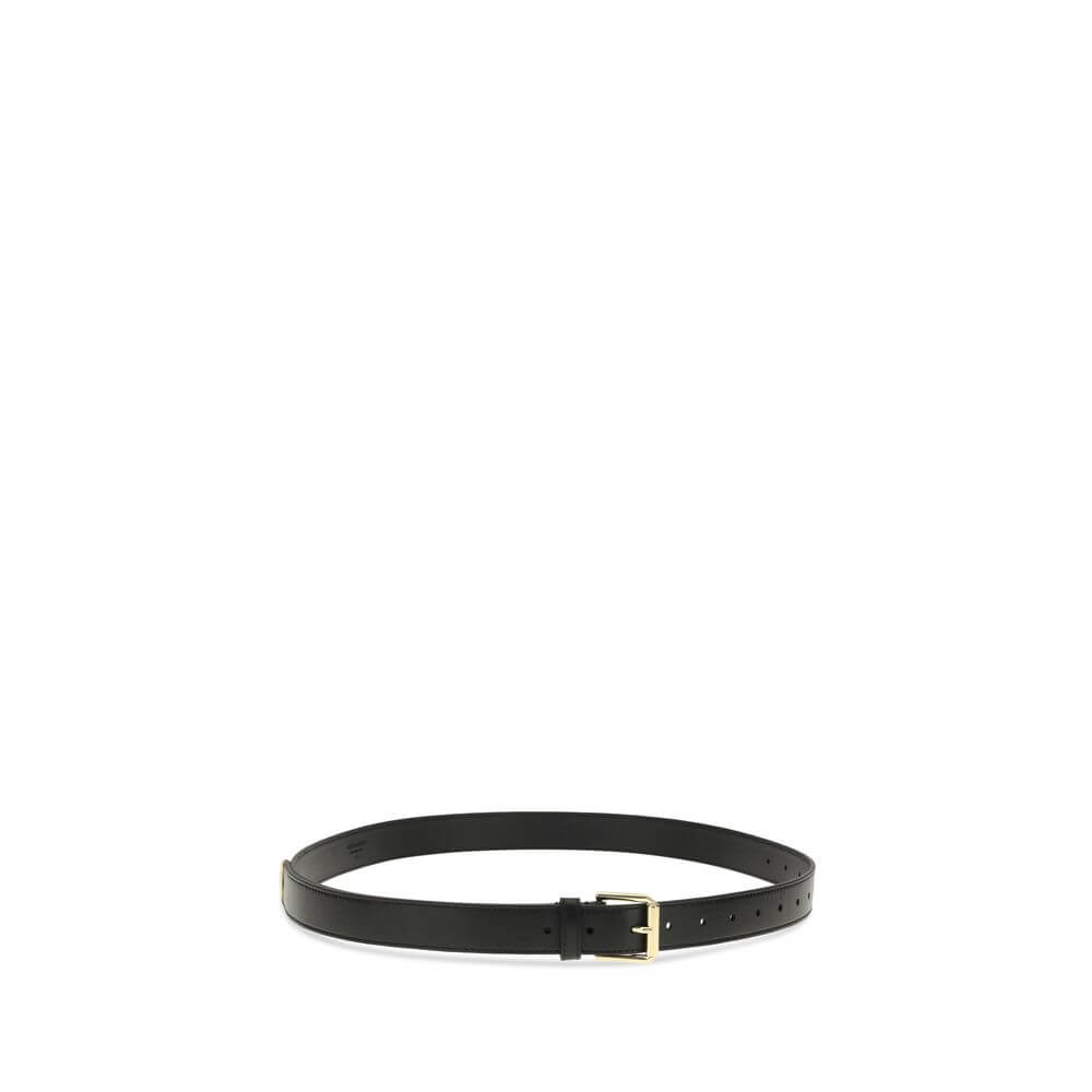 Givenchy Black Calf Leather Bos Taurus Regular Belt with gold-finish metal details and engraved logo, sophisticated and elegant design