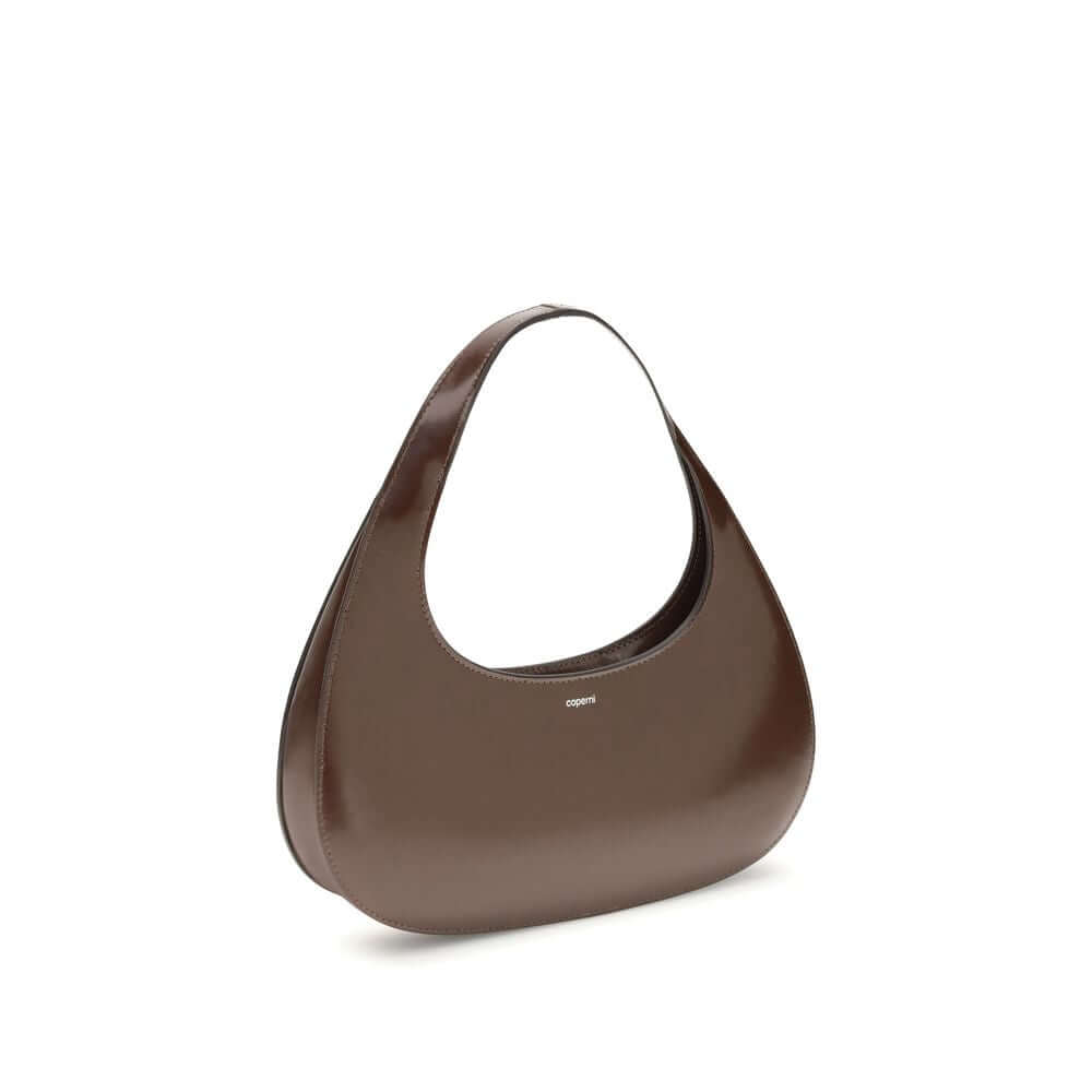 Coperni Brown Leather Shoulder Bag with smooth matte finish, showcasing elegant and streamlined design ideal for everyday use.