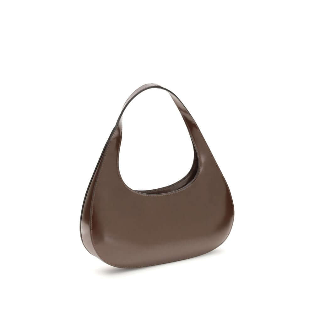Coperni Brown Leather Shoulder Bag with curved lines, designed for elegance and everyday use.
