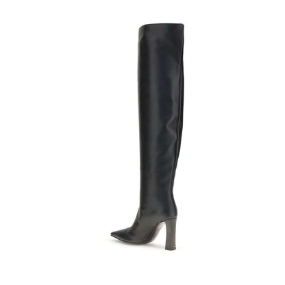 Giuseppe Zanotti Black Leather Over The Knee boots featuring almond toe and squared heel in elegant design, AW25 collection.