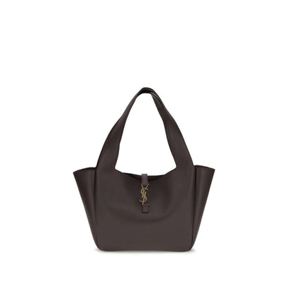 Saint Laurent Brown Lamb Ovis Aries Aries Shoulder Bag with Cassandre detail in grained leather.