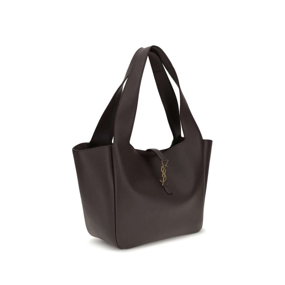 Saint Laurent Brown Lamb Ovis Aries Aries Shoulder Bag with Cassandre detail, grained leather design and adjustable side ties.