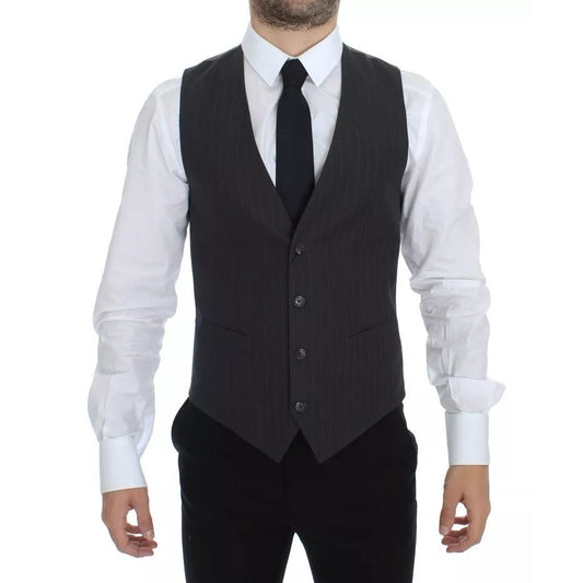 Dolce & Gabbana Gray Striped Formal Dress Gilet Vest