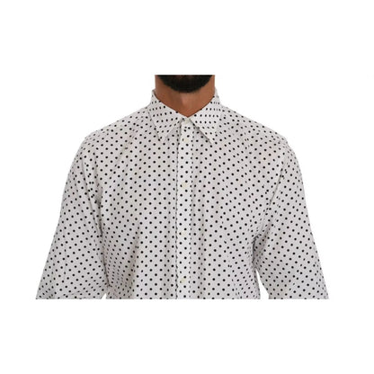 Dolce & Gabbana White Dotted Dress Formal MARTINI Shirt