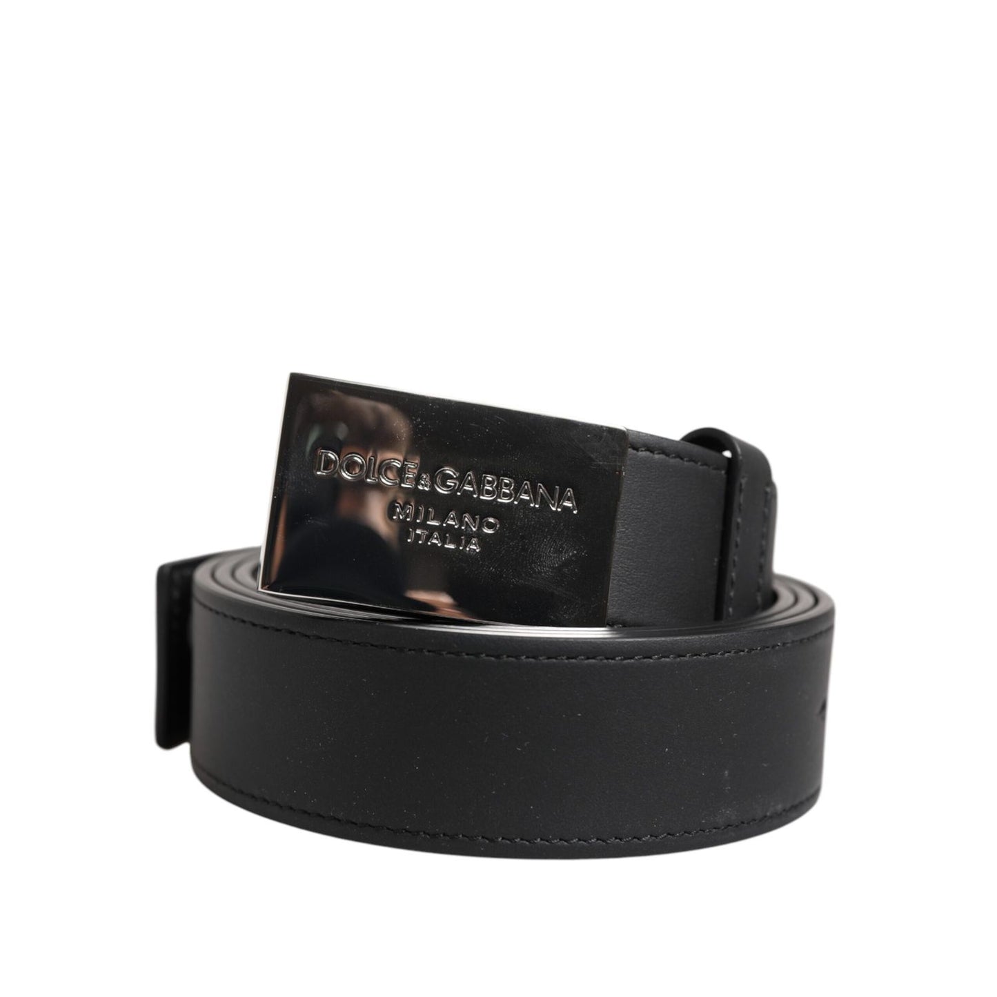Dolce & Gabbana Black Leather Classic Metal Logo Buckle Belt