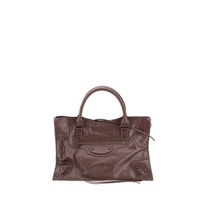 Balenciaga Brown Calf Leather Bos Taurus Shoulder Bag with hand-woven handles and versatile strap.