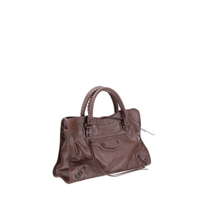 Balenciaga Brown Calf Leather Bos Taurus Shoulder Bag with hand-woven leather handles and adjustable strap.