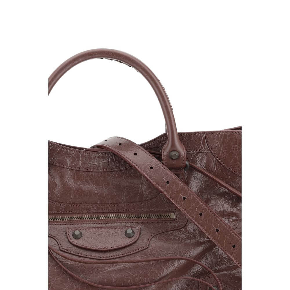 Balenciaga Brown Calf Leather Bos Taurus Shoulder Bag with elegant handles and artisanal craftsmanship