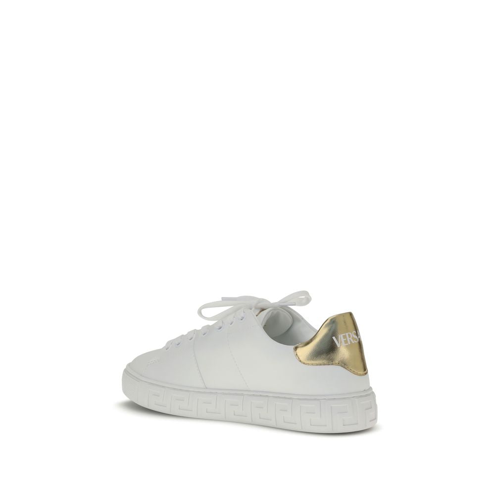 Versace White Calf Leather Bos Taurus Low Top Sneakers