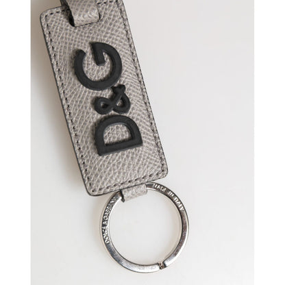 Dolce & Gabbana Gray Leather Logo Metal Ring Keychain Holder Men Keyring