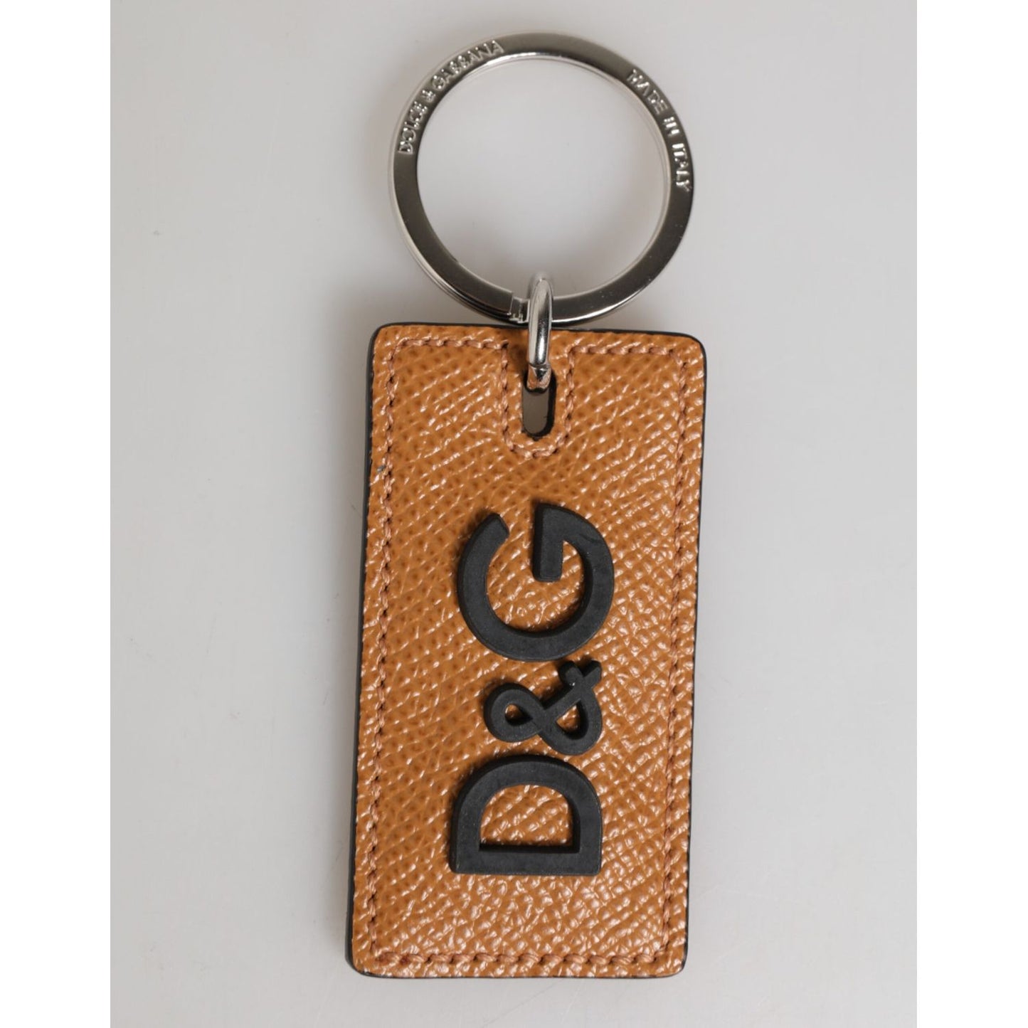 Dolce & Gabbana Brown Leather Logo Metal Ring Keychain Holder Men Keyring