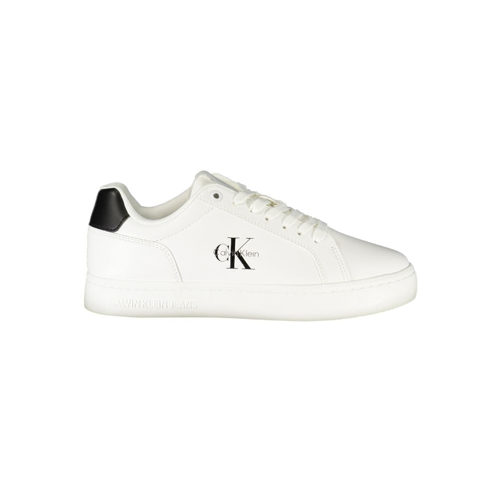 Calvin Klein White Leather Women Sneaker with black details featuring iconic logo for a stylish and confident look.