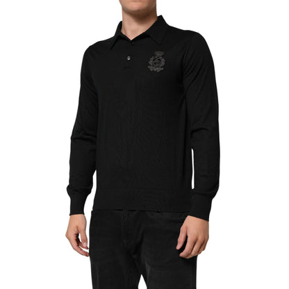 Dolce & Gabbana Black Cashmere Polo Men Longsleeves Sweater