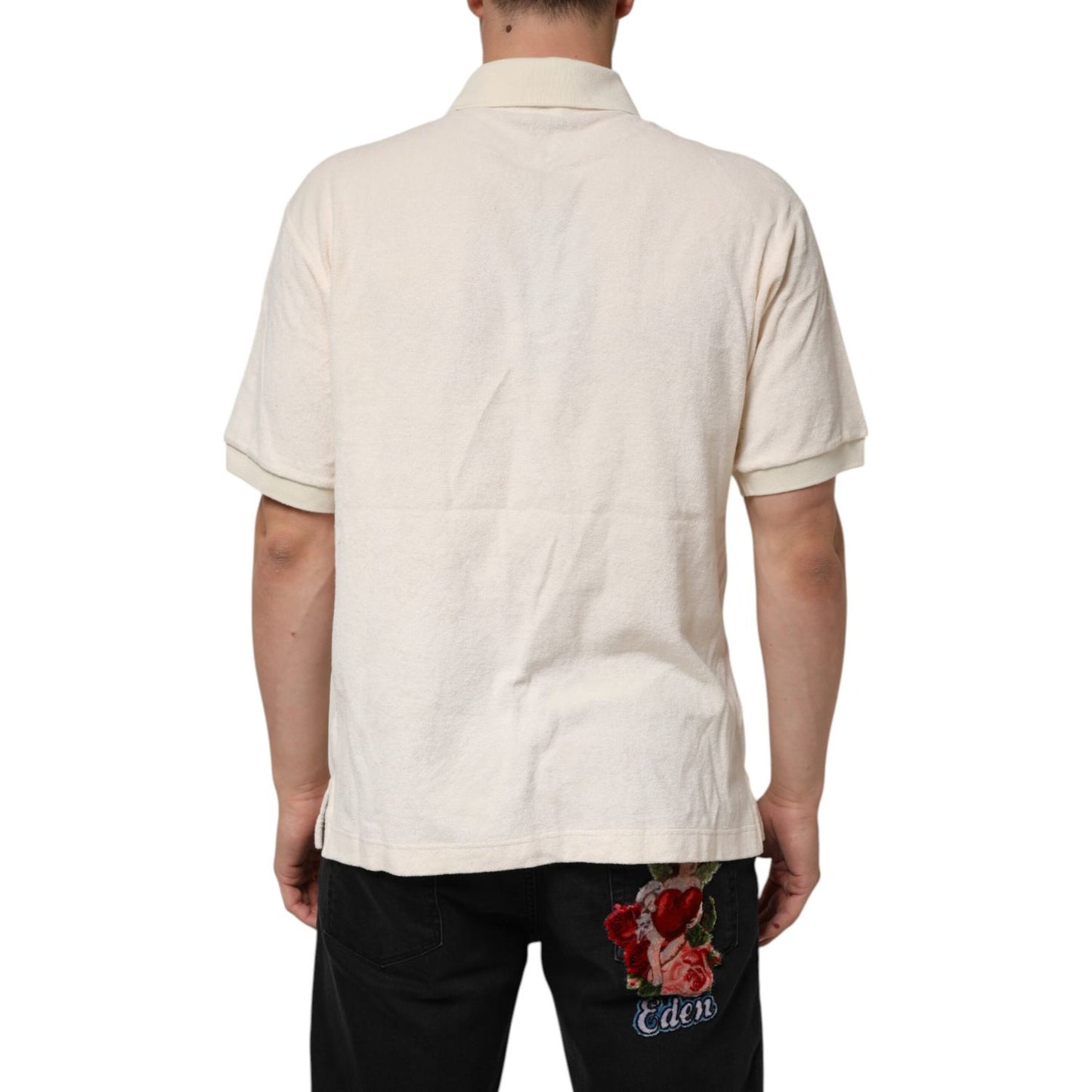 Dolce & Gabbana Ivory Cotton Terry Logo Pocket Polo T-shirt