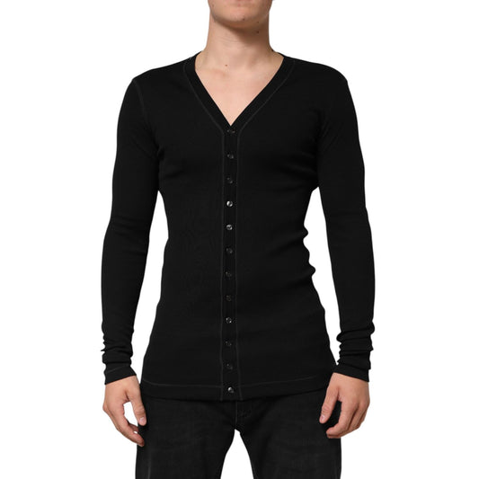 Dolce & Gabbana Black Cotton Button Up Men Cardigan Sweater