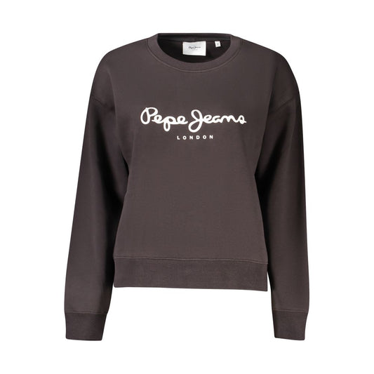 Pepe Jeans Black Cotton Women Sweater with logo print, crew neck, eco-friendly organic cotton material, and long sleeves.