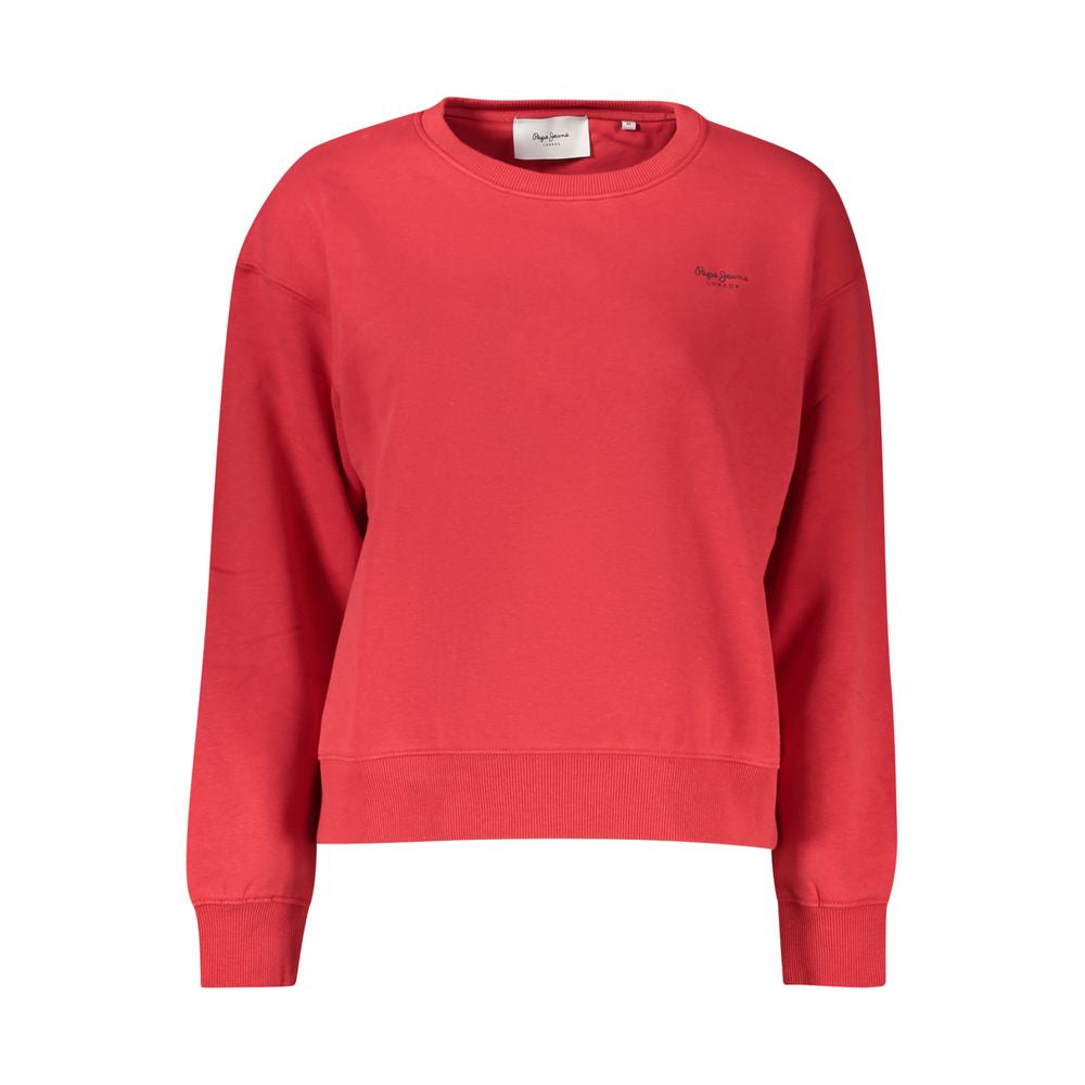 Pepe Jeans Red Organic Cotton Women Sweater featuring crew neck and iconic logo, blending comfort with urban style.