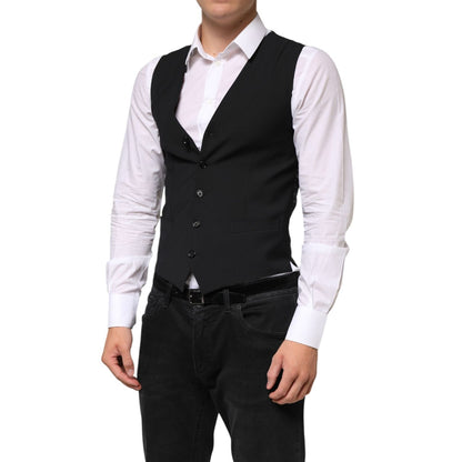 Dolce & Gabbana Black Wool Dress Formal Men Waistcoat Vest