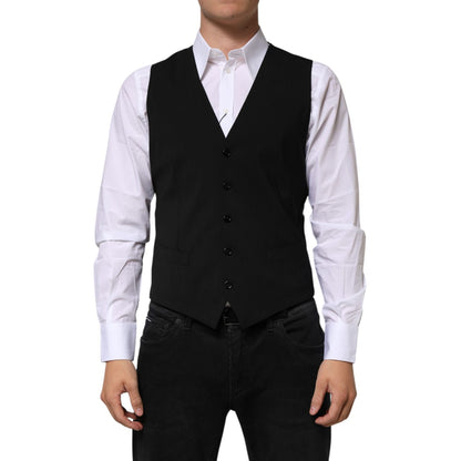Dolce & Gabbana Black Wool Dress Formal Men Waistcoat Vest