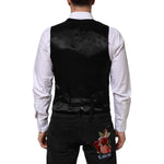 Back view of Dolce & Gabbana Black Wool Dress Formal Men Waistcoat Vest with adjustable strap.