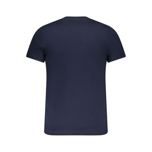 Back view of Tommy Hilfiger Blue Cotton Men T-Shirt featuring short sleeves and crew neck design.