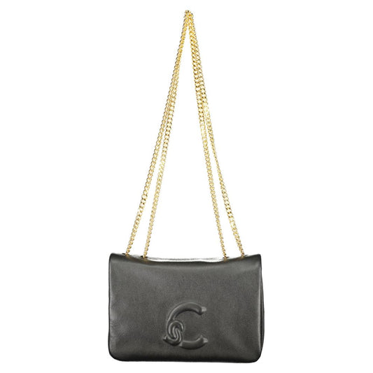 Coccinelle Black Leather Women Handbag with dual chain straps and iconic logo, showcasing timeless Italian craftsmanship and elegance.