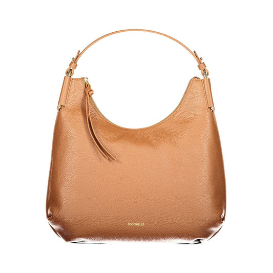 Coccinelle Brown Leather Women Handbag with adjustable shoulder strap and internal pocket for chic everyday style.