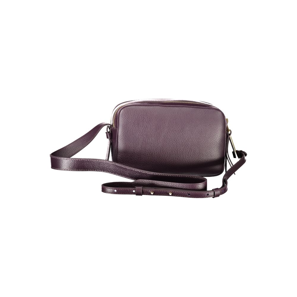 Coccinelle Purple Leather Women Handbag with adjustable strap and dual compartments.