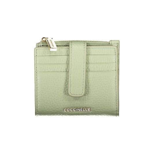 Coccinelle Green Leather Women Wallet with cardholder and zip closure, showcasing Italian craftsmanship in elegant design.