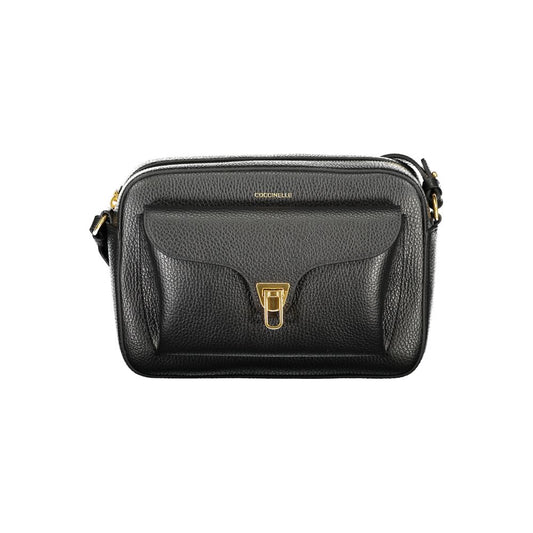 Coccinelle Black Leather Women Handbag with adjustable strap and twist lock pocket, showcasing Italian-crafted elegance for chic sophistication.