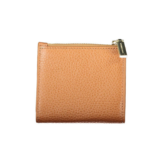 Coccinelle Brown Leather Women Wallet showcasing its elegant texture and zip closure.