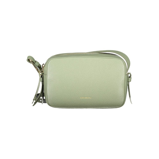 Coccinelle Green Leather Women Handbag with adjustable strap and dual compartments, Italian elegance in vibrant green.