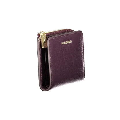 Coccinelle Purple Leather Women Wallet with zip and snap closure, showcasing elegance and functionality with ample compartments.