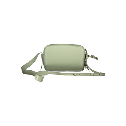 Coccinelle Green Leather Women Handbag with adjustable shoulder strap, handcrafted design, dual compartments, and secure zip closure.