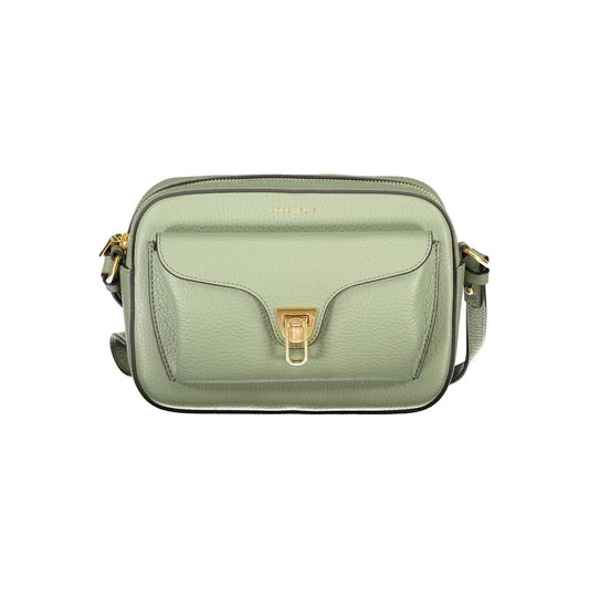 Coccinelle Green Leather Women Handbag with adjustable strap and pockets, showcasing luxury and practicality.