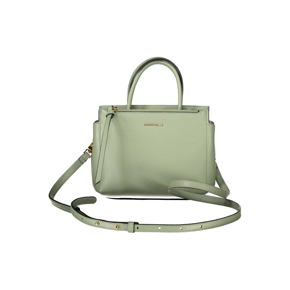 Coccinelle Green Leather Women Handbag with adjustable strap, showcasing Italian craftsmanship and elegance in design.