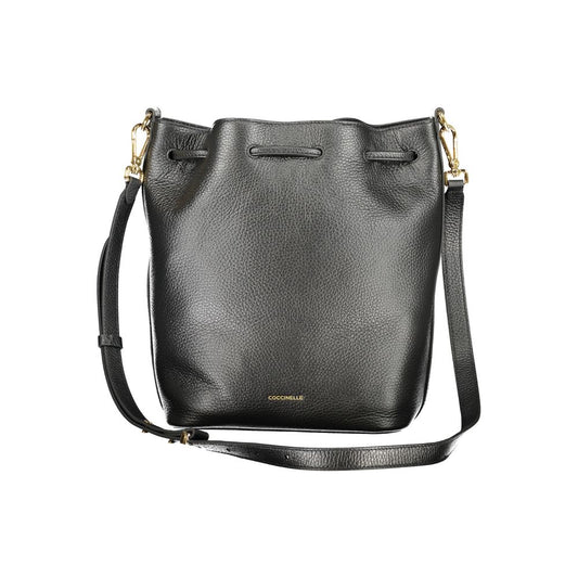 Coccinelle Black Leather Women Handbag featuring adjustable strap, front view.