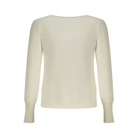 Back view of Guess Jeans White Viscose Women Sweater with long sleeves and a chic design.