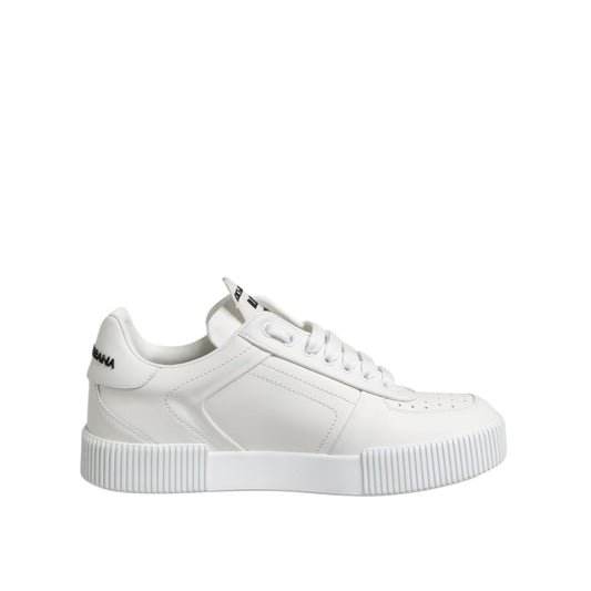 Dolce & Gabbana White Miami Leather Low Top Sneakers Shoes with lace-up closure and rubber sole.