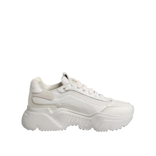 Dolce & Gabbana White Daymaster Low Top Sneaker Shoes in sleek design with premium calf leather and nylon, rubber sole, lace-up closure.