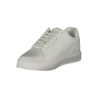 Calvin Klein White Leather Men Sneaker with subtle design, offering comfort and style for trendsetters.