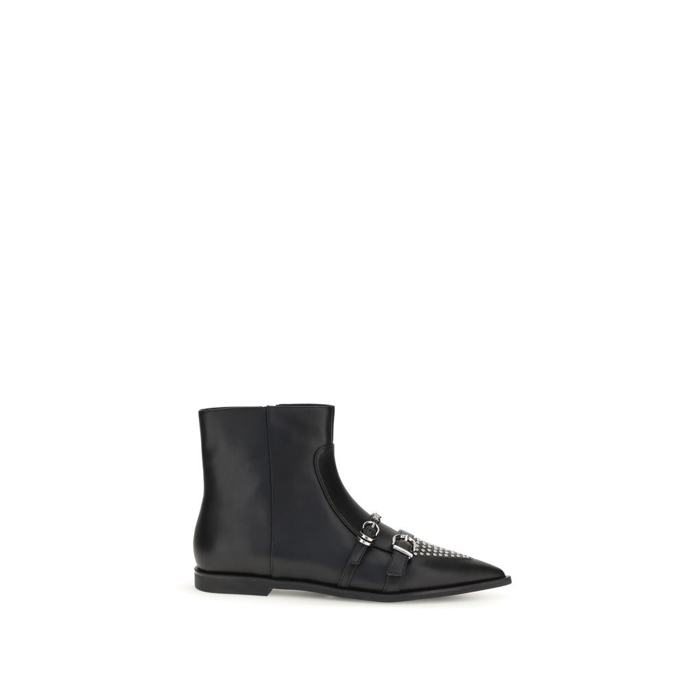 PINKO Black Calf Leather Bos Taurus Ankle Boots