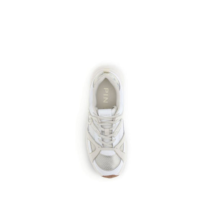 PINKO White Calf Leather Bos Taurus Chunky Sneakers