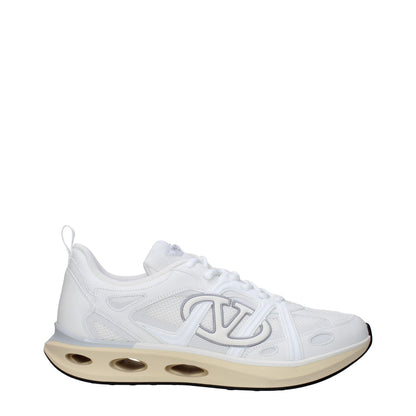 Valentino Garavani White Fabric Athletic Sneakers with logos and lace-up closure, featuring rubber sole and round toe design.