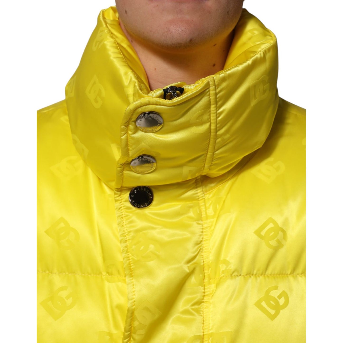 Dolce & Gabbana Yellow Nylon Logo Puffer Bomber Men Jacket