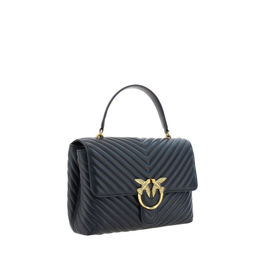 PINKO Love Lady Handbag with quilted calfskin, gold-plated Love Birds logo, removable chain strap, and top handle, AW25.